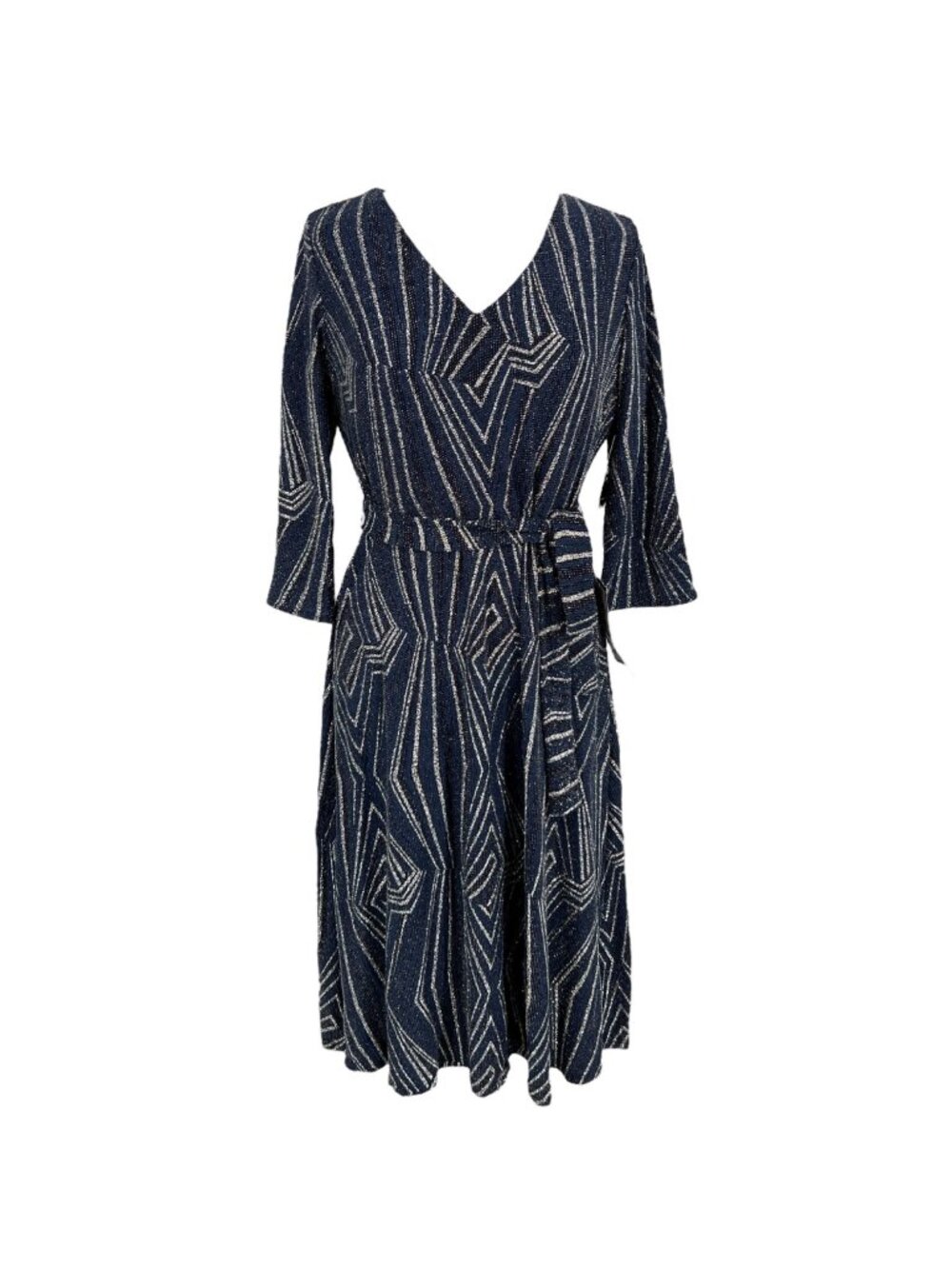 MSK V-Neck A-Line Wedding Evening Party Dress Navy Blue Silver Size LP NWT